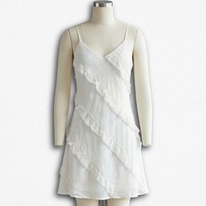 Princess Polly White Ruffle Mini Dress Sleeveless V-Neck Size 2